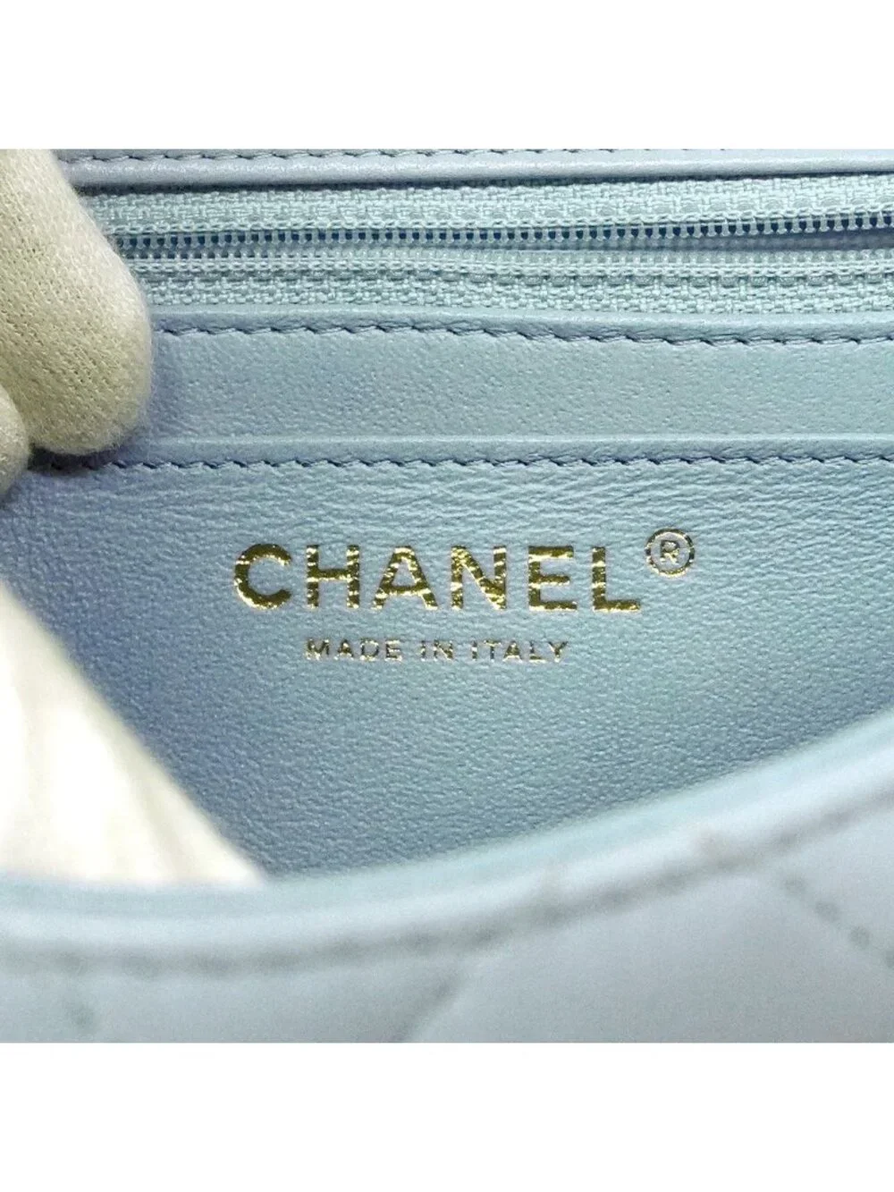 Chanel Shoulder Bag Mini Quilted Lambskin Light Blue Champagne Gold